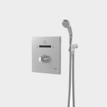 Unterputz-Duscharmatur für bezahlte Wasserabgabe, mit Handbrause, Bluetooth und Sensor. In Kombination mit einem Münzautomaten oder RFID-Schalter im System.