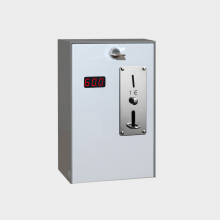 Münzautomat für Wertmarken, 0,5€, 1,00€ oder 2,00€ zur Steuerung von Water & More Aufputz oder Unterputz Duscharmaturen. Anzeige der Dusch- und Restlaufzeit über Münzer-Display.